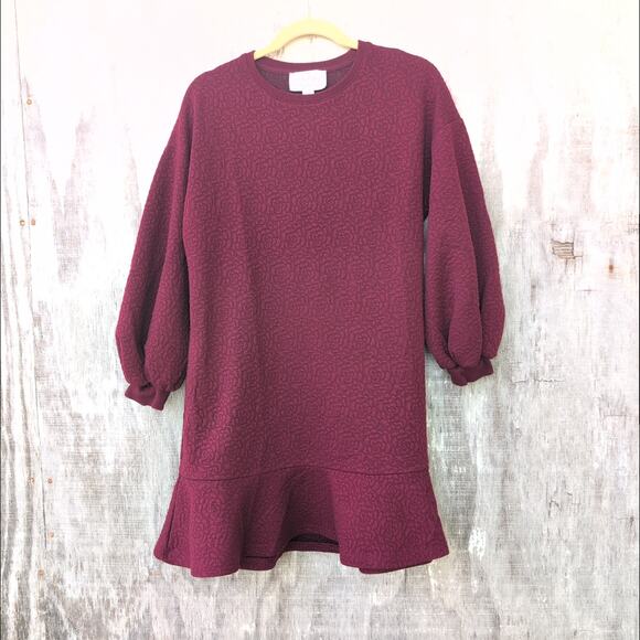 Anthropologie Mare Odila Tunic Dress Women's XS Oversized Burgundy LanternSleeve - Picture 1 of 11